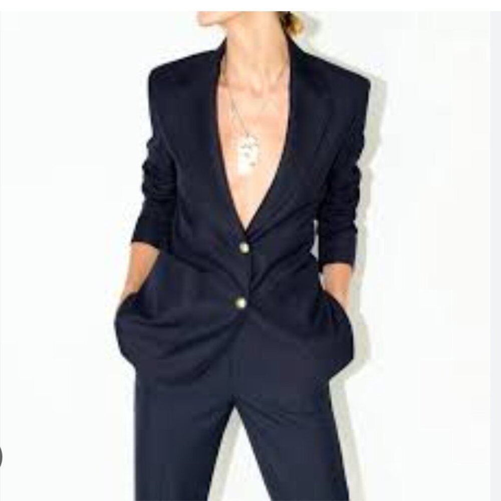 NWT Zara Navy Tailored Suit Blazers Gold Embellished Buttons  2243/683/400  Smal